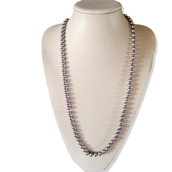 Vintage Finishing Touches Silver-Lavender 8mm Round Faux Pearls tied Strand 30" - Picture 3 of 7